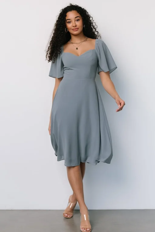 Colette Sweetheart Midi Dress | Dusty Blue | Baltic Born Clearance