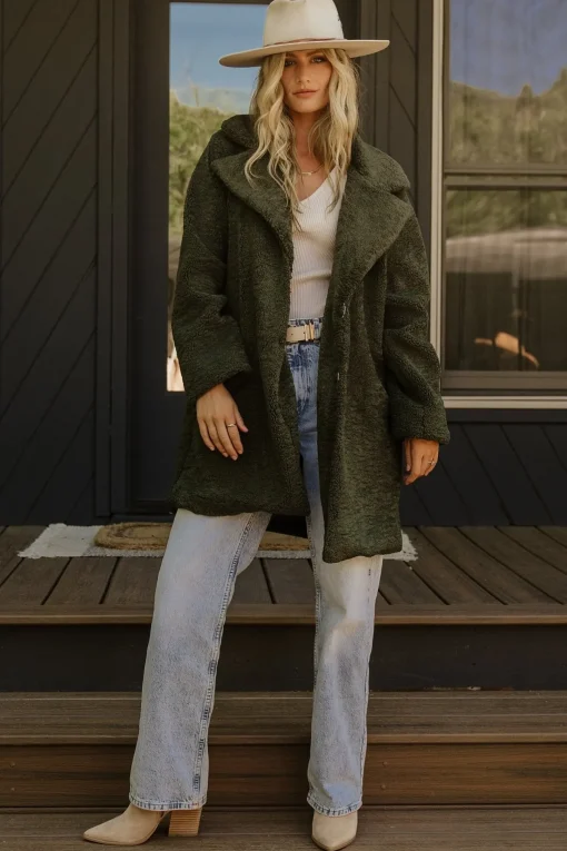Damien Sherpa Coat | Dark Green | Baltic Born Fashion