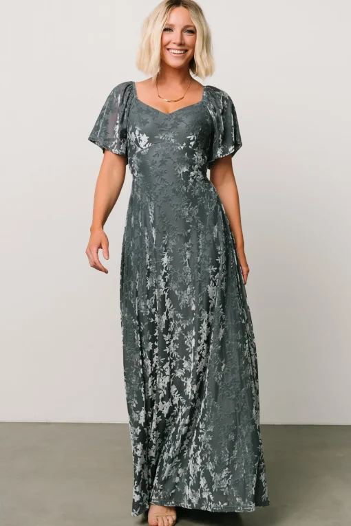 Everley Velvet Maxi Dress | Dusty Blue | Baltic Born Clearance