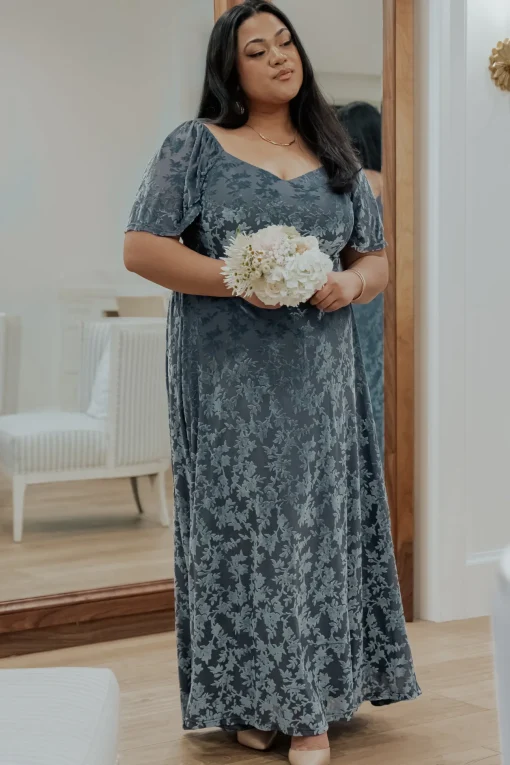 Everley Velvet Maxi Dress | Dusty Blue | Baltic Born Clearance