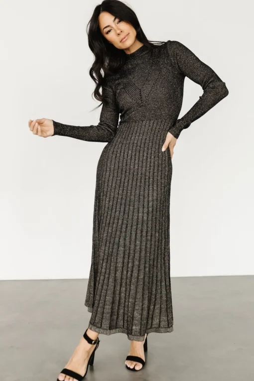 Jamelia Pleated Sweater Dress | Black + Gold | Baltic Born Store