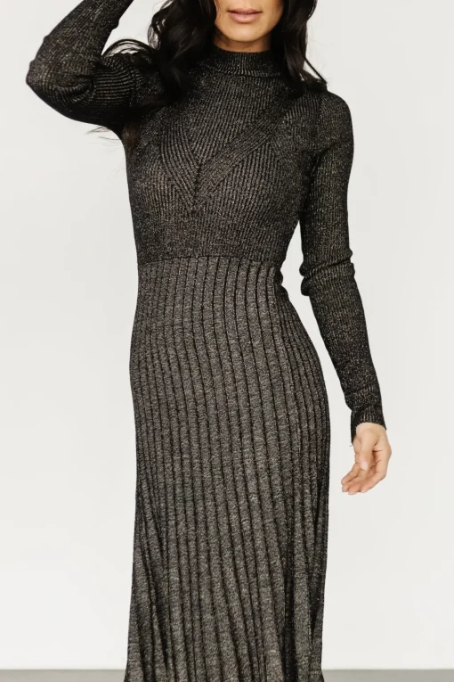 Jamelia Pleated Sweater Dress | Black + Gold | Baltic Born Store