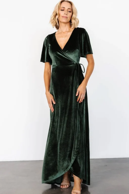Katelyn Velvet Maxi Wrap Dress | Deep Green | Baltic Born Fashion