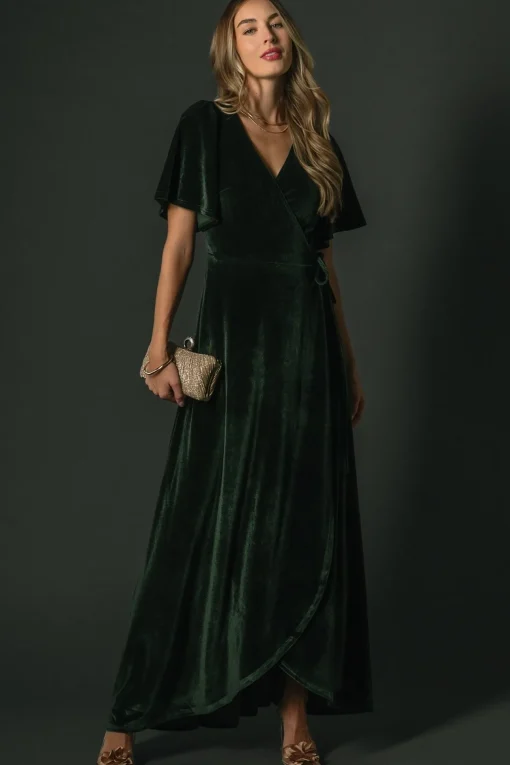Katelyn Velvet Maxi Wrap Dress | Deep Green | Baltic Born Fashion