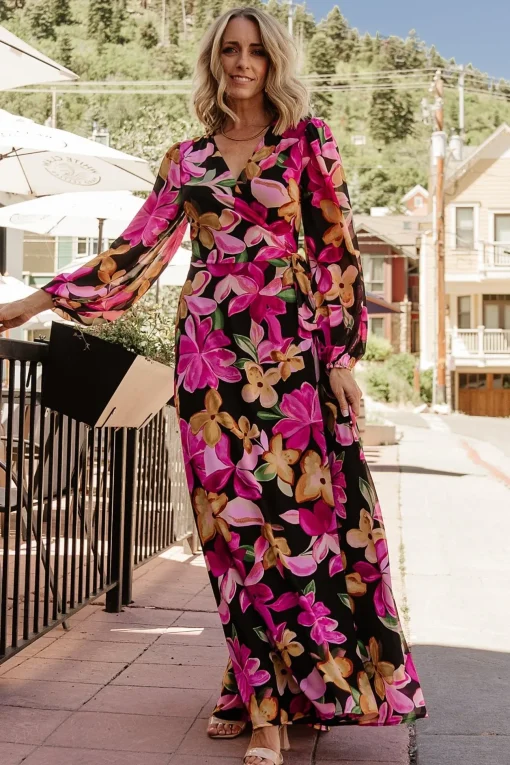 Katinka Wrap Maxi Dress | Black Multi Floral | Baltic Born Cheap