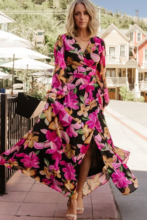 Katinka Wrap Maxi Dress | Black Multi Floral | Baltic Born Cheap