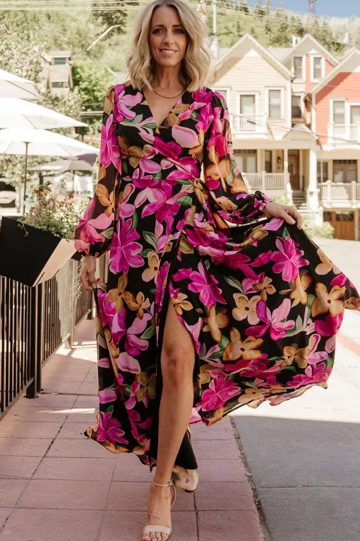 Katinka Wrap Maxi Dress | Black Multi Floral | Baltic Born Cheap