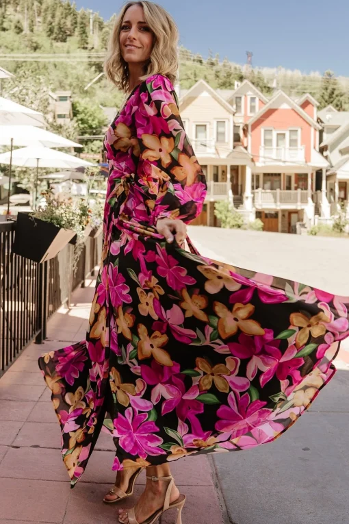 Katinka Wrap Maxi Dress | Black Multi Floral | Baltic Born Cheap
