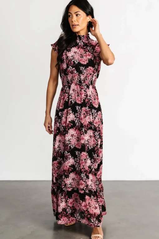 Kearny Ruffle Maxi Dress | Black + Mauve | Baltic Born Shop