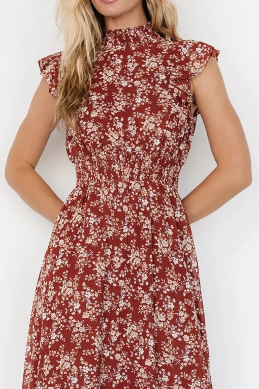Kearny Ruffle Maxi Dress | Rust Print | Baltic Born Store