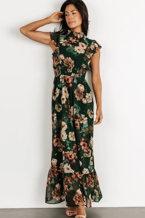 Kearny Ruffle Maxi Dress | Dark Green Floral | Baltic Born Outlet
