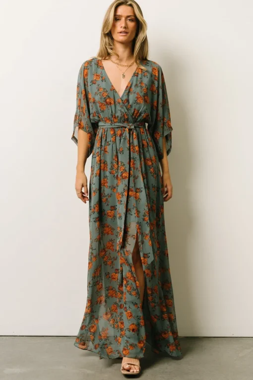 Kia Kimono Maxi Dress | Dusty Blue Floral | Baltic Born Flash Sale