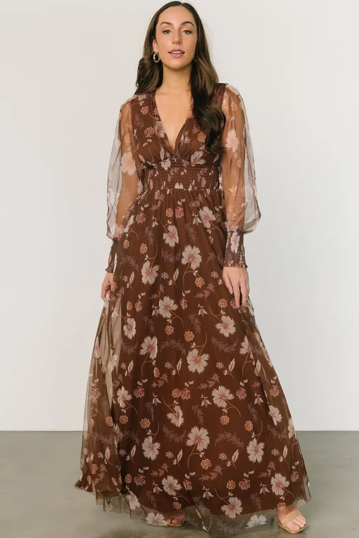 Layla Tulle Maxi Dress | Chestnut Floral | Baltic Born Sale