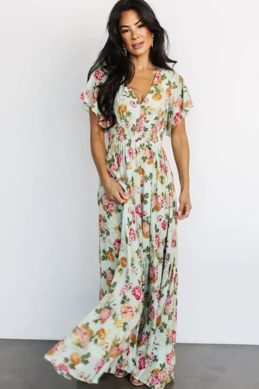 Lynlee Metallic Maxi Dress | Sage + Pink | Baltic Born Online
