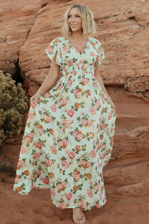 Lynlee Metallic Maxi Dress | Sage + Pink | Baltic Born Online