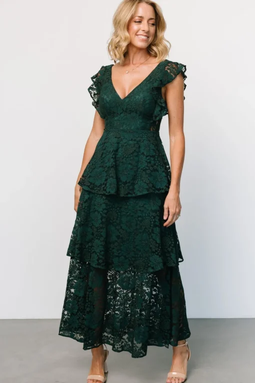 Margot Lace Tiered Maxi Dress | Deep Emerald | Baltic Born Shop