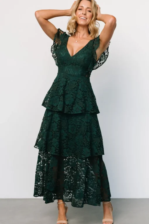Margot Lace Tiered Maxi Dress | Deep Emerald | Baltic Born Shop