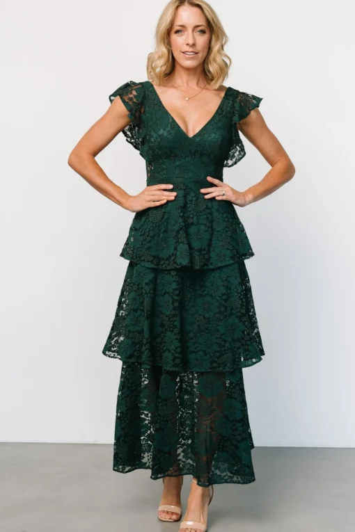 Margot Lace Tiered Maxi Dress | Deep Emerald | Baltic Born Shop