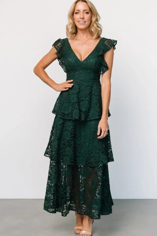 Margot Lace Tiered Maxi Dress | Deep Emerald | Baltic Born Shop