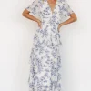 Montaigne Ruffle Maxi Dress | Off White + Blue | Baltic Born Shop