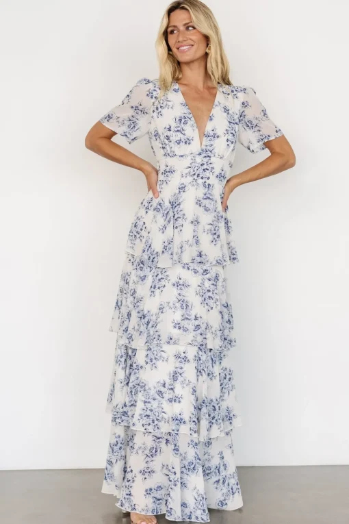 Montaigne Ruffle Maxi Dress | Off White + Blue | Baltic Born Shop