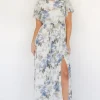 Naomi Short Sleeve Maxi Dress | Dusty Blue Floral | Baltic Born Store