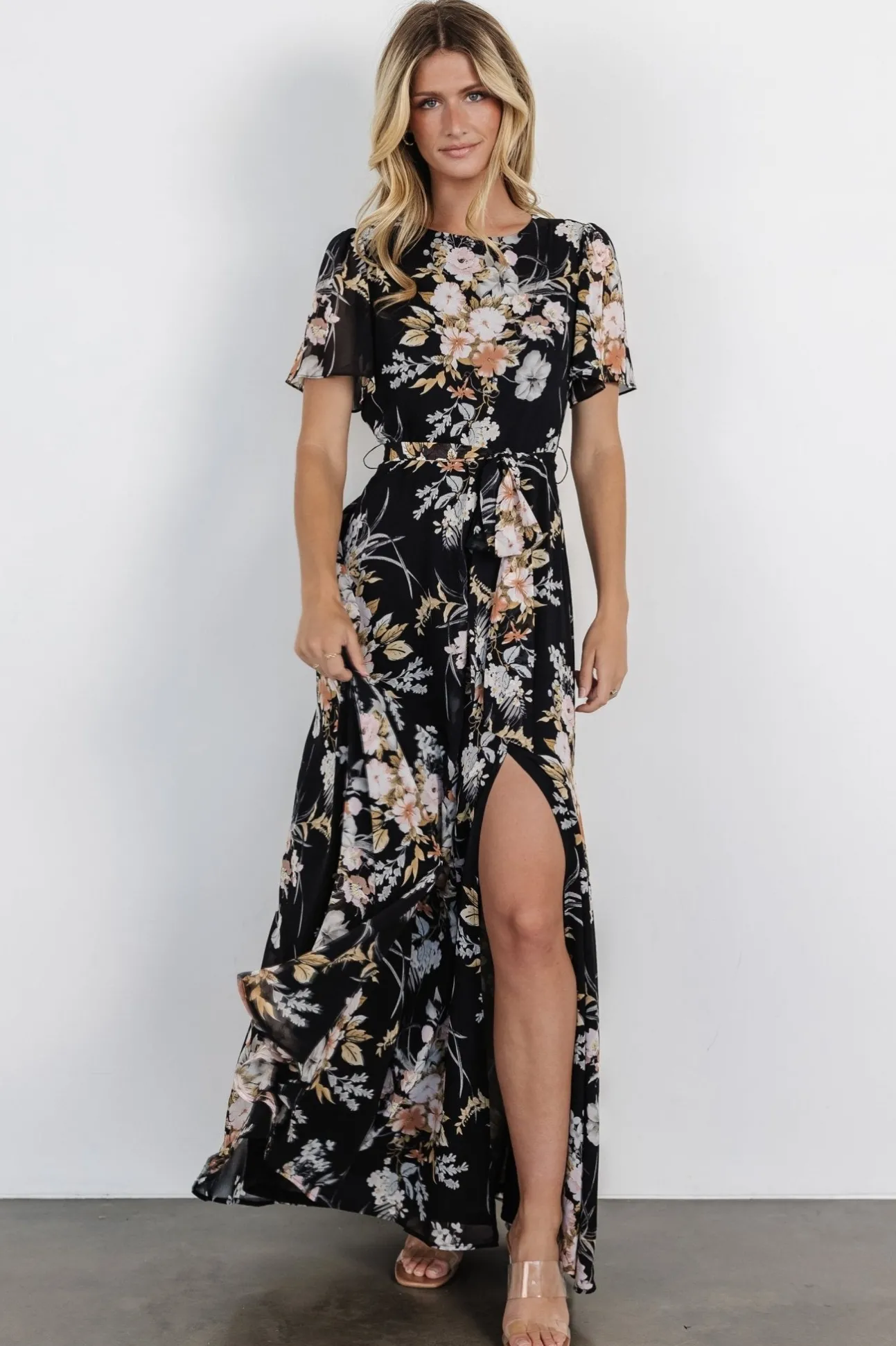 Naomi Short Sleeve Maxi Dress | Black Floral | Baltic Born Clearance
