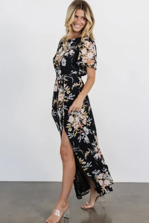 Naomi Short Sleeve Maxi Dress | Black Floral | Baltic Born Clearance