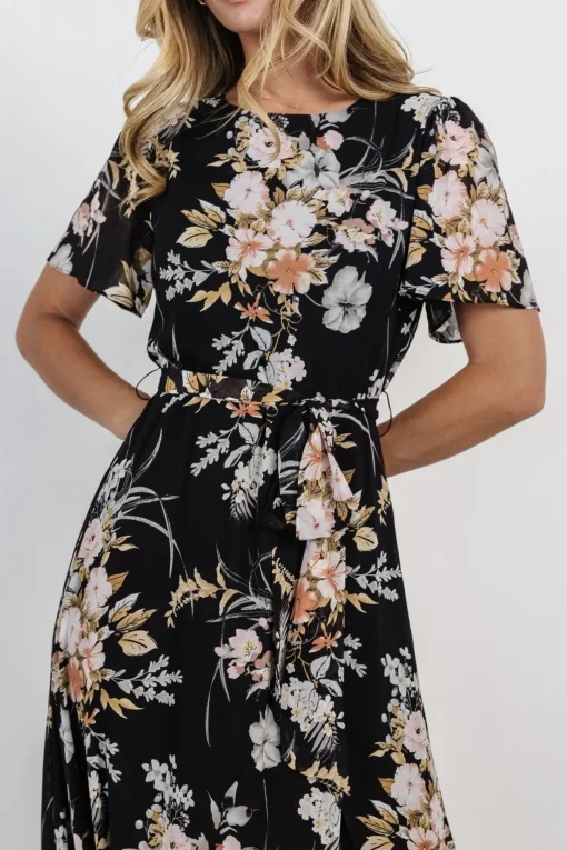 Naomi Short Sleeve Maxi Dress | Black Floral | Baltic Born Clearance