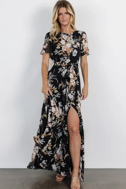 Naomi Short Sleeve Maxi Dress | Black Floral | Baltic Born Clearance