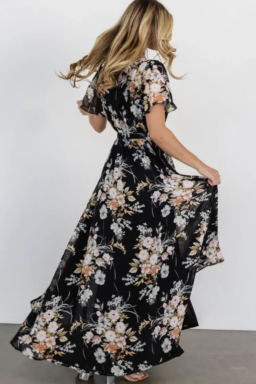 Naomi Short Sleeve Maxi Dress | Black Floral | Baltic Born Clearance