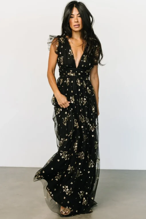 Natalia Floral Embellished Maxi Dress | Black + Gold | Baltic Born Cheap