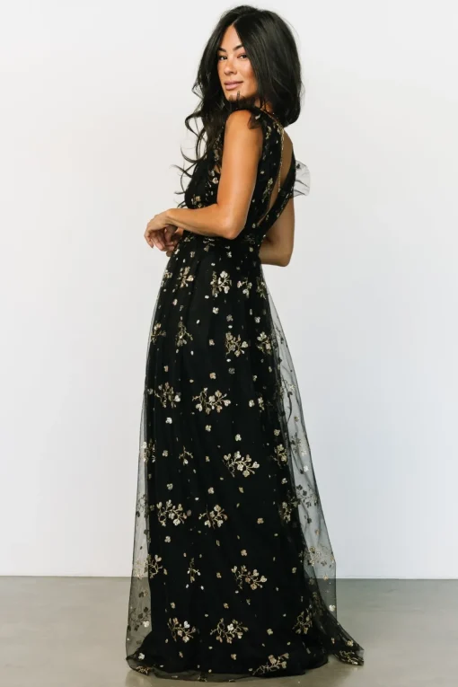 Natalia Floral Embellished Maxi Dress | Black + Gold | Baltic Born Cheap