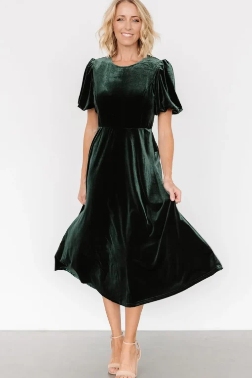 Nita Velvet Midi Dress | Deep Green | Baltic Born Fashion