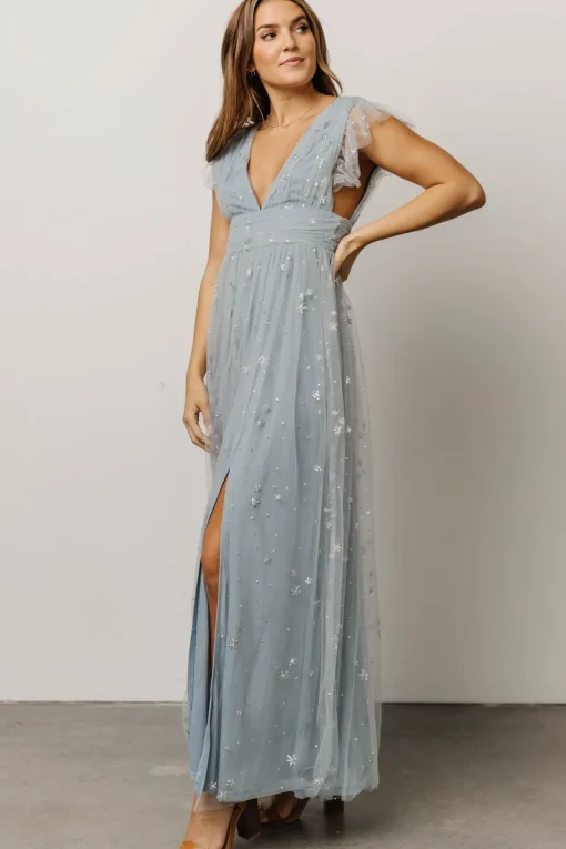 Nova Shimmer Maxi Dress | Dusty Blue + Silver | Baltic Born Discount