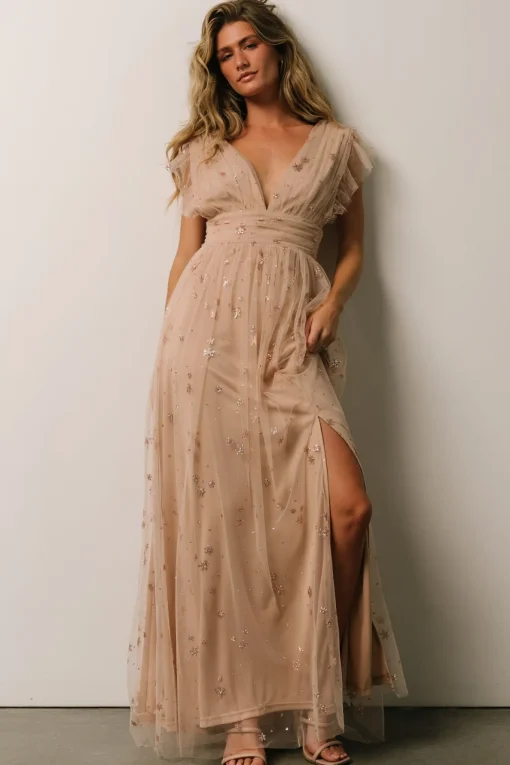 Nova Shimmer Maxi Dress | Natural + Blush | Baltic Born Best Sale