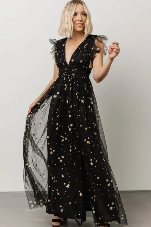 Nova Shimmer Maxi Dress | Black + Gold | Baltic Born Best