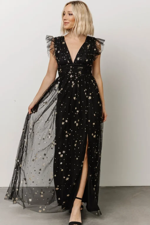 Nova Shimmer Maxi Dress | Black + Gold | Baltic Born Best