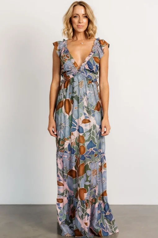 Nylah Back Tie Maxi Dress | Blue Multi | Baltic Born Cheap