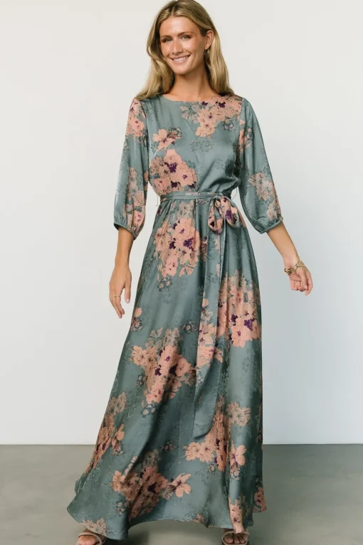 Paula Satin Maxi Dress | Blue + Pink Multi | Baltic Born Cheap
