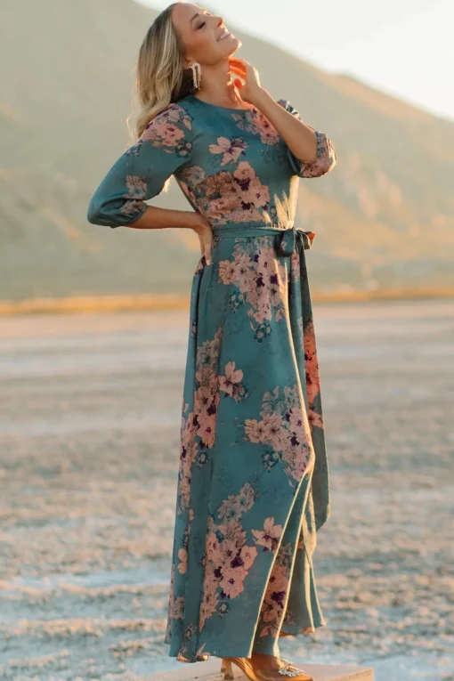 Paula Satin Maxi Dress | Blue + Pink Multi | Baltic Born Cheap
