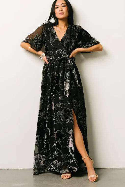 Uma Velvet Maxi Dress | Black + Silver Floral | Baltic Born Flash Sale