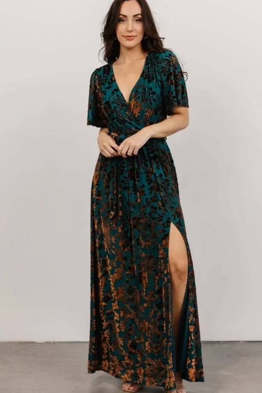 Uma Velvet Maxi Dress | Bronze + Jade | Baltic Born Outlet