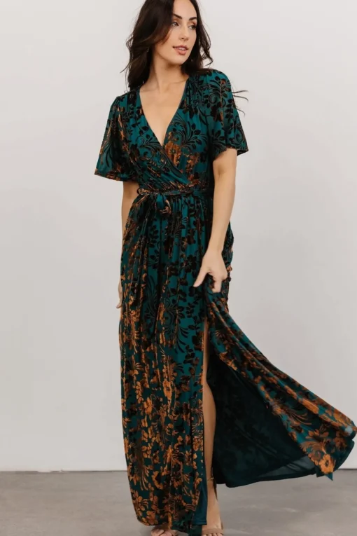 Uma Velvet Maxi Dress | Bronze + Jade | Baltic Born Outlet