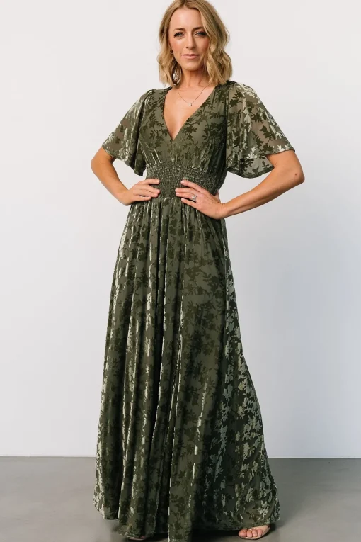 Veronica Velvet Maxi Dress | Dark Sage | Baltic Born New