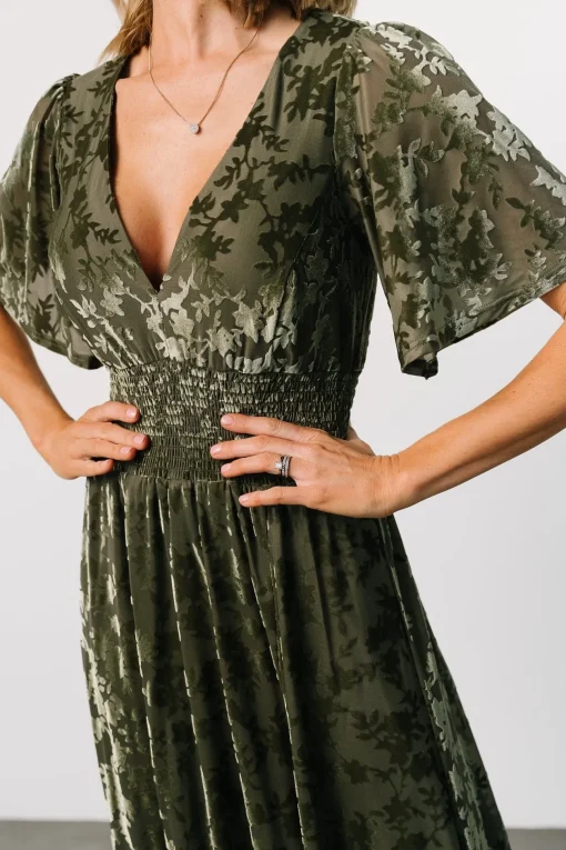 Veronica Velvet Maxi Dress | Dark Sage | Baltic Born New