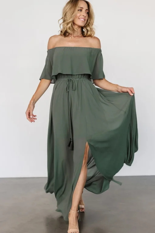Victoria Off Shoulder Maxi Dress | Dark Sage | Baltic Born Cheap