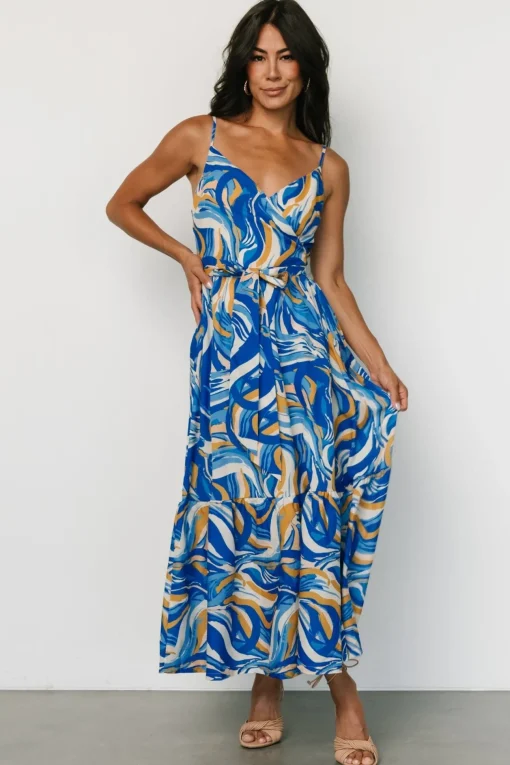 Yara Wrap Dress | Blue + Gold Multi | Baltic Born Fashion