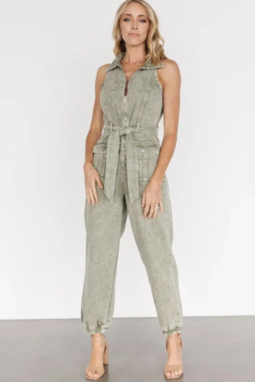 Zahara Sleeveless Jumpsuit | Washed Olive | Baltic Born Hot