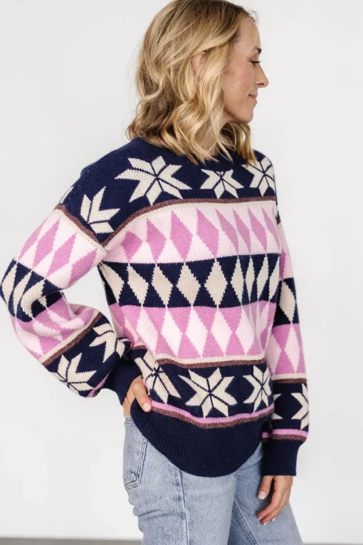 Zermatt Sweater | Navy + Pink Print | Baltic Born Outlet